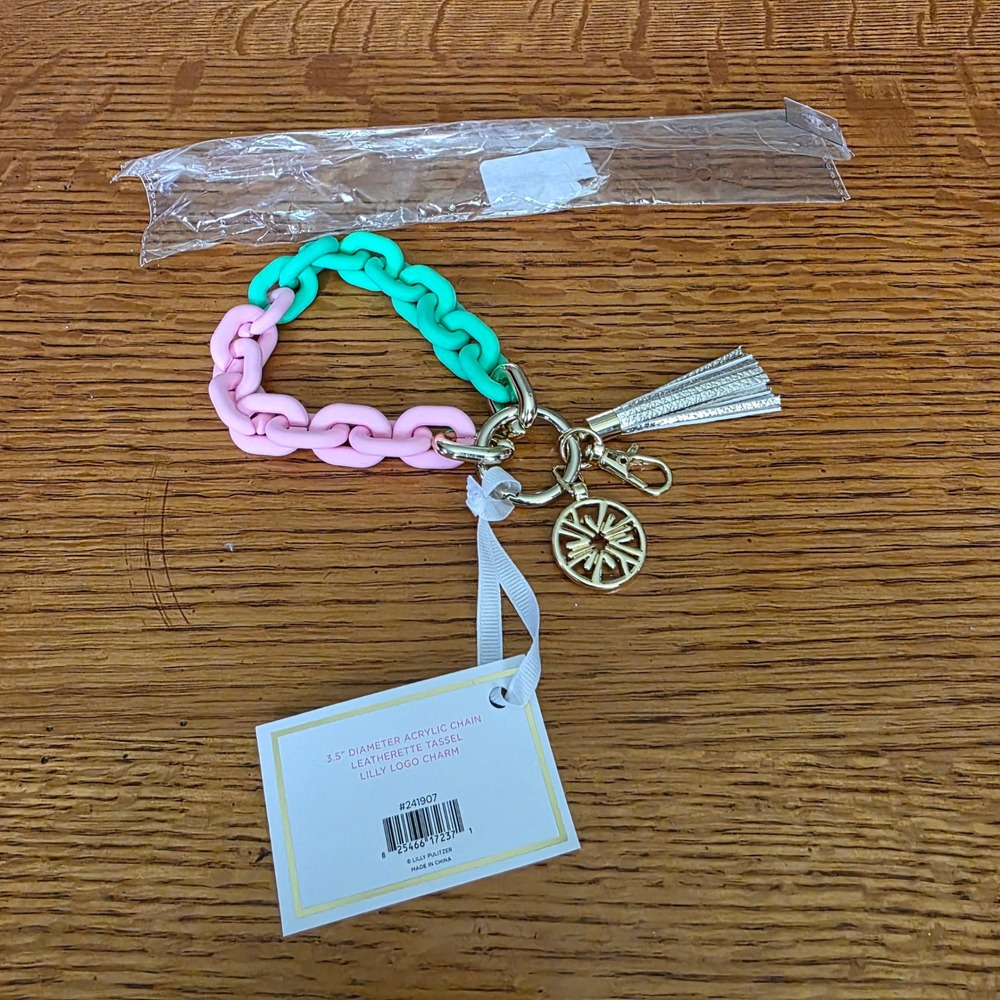 Lilly Pulitzer Acrylic Chain Keychain Spearmint Green Conch Shell Pink 241907 - Picture 5 of 5